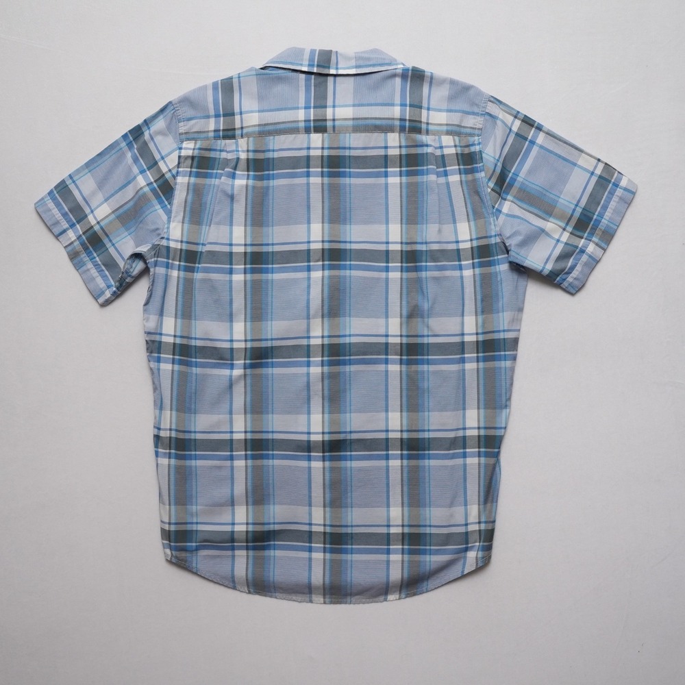 Quiksilver Plaid Button Up Mens Large Blue Short Sleeve Pocket Shirt - Picture 13 of 16